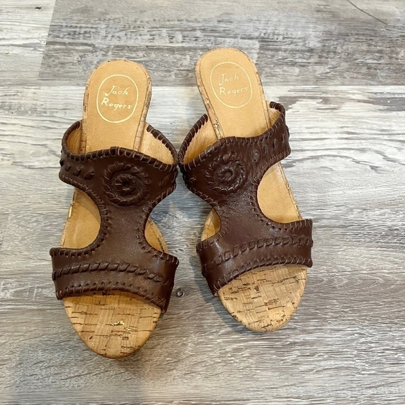Jack Rogers Emilia Leather Cork Wedge Sandal Brown - Picture 1 of 8
